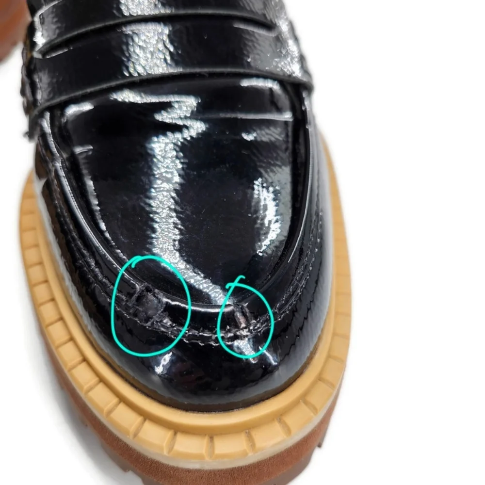 Vince Camuto McKella Black Patent Leather Chunky Lug-Sole Penny Loafers - Picture 10 of 10